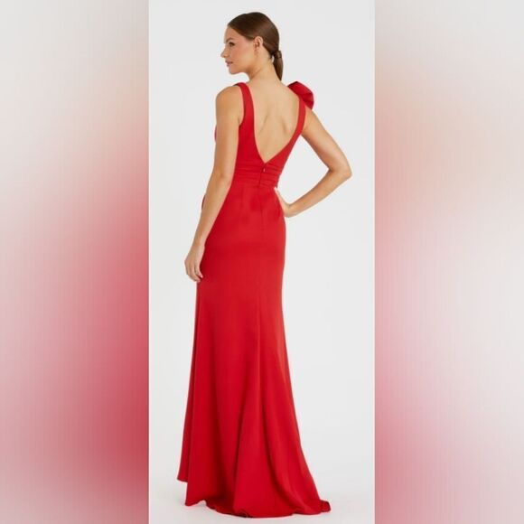 Mac Duggal 49454 Sleeveless V Neck Bow Detail Mermaid Gown NWT size  6 Red - Picture 2 of 6